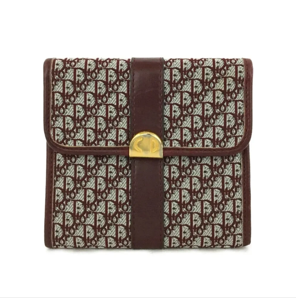 Christian Dior CD Logo Trotter Canvas Leather Trifold Wallet